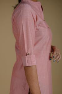 Kēmi Womens Cotton Band Collar Kurta with 3/4 Sleeve - Quartz Pink