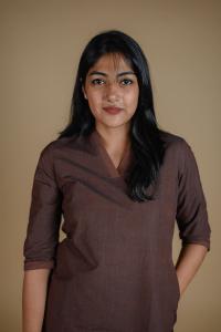 Kēmi Womens Cotton V-Neck Band Kurta with 3/4 Sleeve - Bitter Chocolate