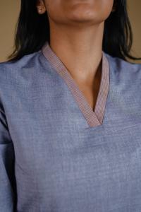 Kēmi Womens Cotton V-Neck Band Kurta with 3/4 Sleeve - Zen Blue