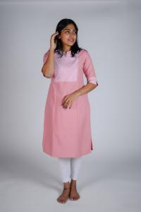 Kēmi Womens Cotton Notch Round Neck  Kurta with 3/4 Sleeve - Sea Pink
