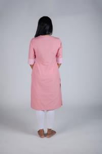 Kēmi Womens Cotton Notch Round Neck  Kurta with 3/4 Sleeve - Sea Pink