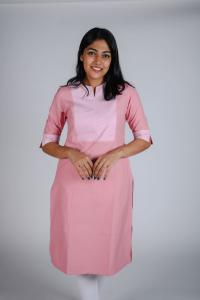 Kēmi Womens Cotton Notch Round Neck  Kurta with 3/4 Sleeve - Sea Pink