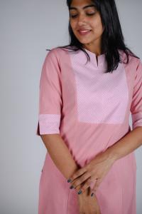 Kēmi Womens Cotton Notch Round Neck  Kurta with 3/4 Sleeve - Sea Pink