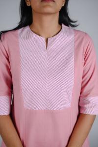 Kēmi Womens Cotton Notch Round Neck  Kurta with 3/4 Sleeve - Sea Pink