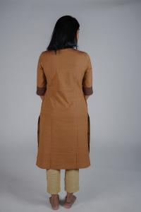 Kēmi Womens Cotton Notch Round Neck  Kurta with 3/4 Sleeve - Brown Sugar