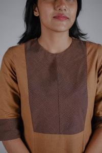 Kēmi Womens Cotton Notch Round Neck  Kurta with 3/4 Sleeve - Brown Sugar
