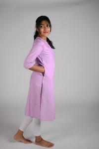 Kēmi Womens Cotton Jewel Neck Kurta with 3/4 Sleeve - Lilac Orchid