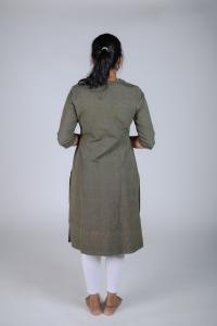 Kēmi Womens Cotton V-Notch Round Neck  Kurta with 3/4 Sleeve - Winter Moss