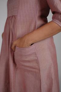 Kēmi Womens Cotton Round Neck Dress with Gathered Cuff 3/4 Sleeve-Canyon Rose Almond Buff