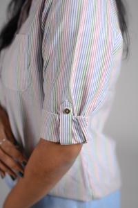 Kēmi Womens Cotton V-Neck Band Collar Shirt with 3/4 Roll Up Sleeve - Multi Colour