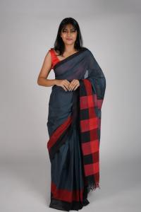 Hantex Womens Kerala Handloom Cotton Saree with Horizontal Striped Pallu