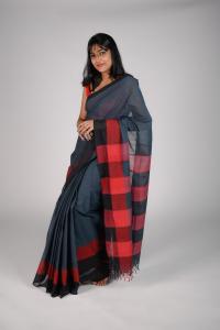 Hantex Womens Kerala Handloom Cotton Saree with Horizontal Striped Pallu