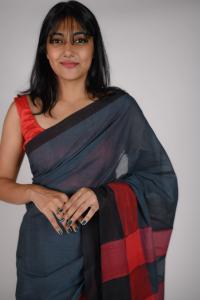 Hantex Womens Kerala Handloom Cotton Saree with Horizontal Striped Pallu