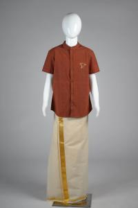 Junior Commando Boys Cotton Solid Half Sleeve Shirt - Burnt Brick