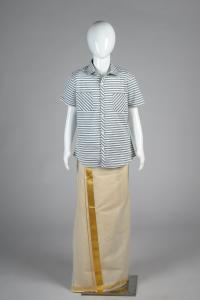 Junior Commando Boys Cotton Striped Half Sleeve Shirt-Snow White Shale Green