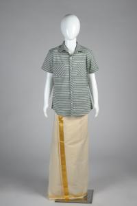 Junior Commando Boys Cotton Striped Half Sleeve Shirt - Shale Green  Snow White