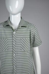 Junior Commando Boys Cotton Striped Half Sleeve Shirt - Shale Green  Snow White