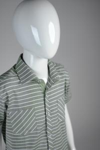Junior Commando Boys Cotton Striped Half Sleeve Shirt - Shale Green  Snow White