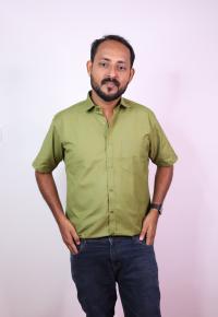 Cotton Blended Plain Half Sleeve Shirt Green Gram 