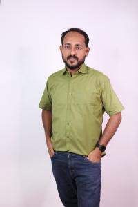 Cotton Blended Plain Half Sleeve Shirt Green Gram 