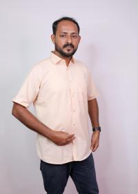 Half Sleeve Cotton Blended Plain  Shirt Beige