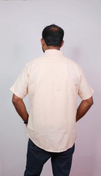 Half Sleeve Cotton Blended Plain  Shirt Beige