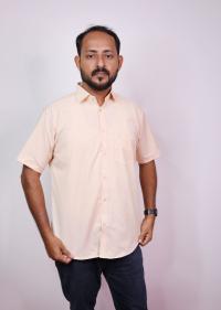 Half Sleeve Cotton Blended Plain  Shirt Beige