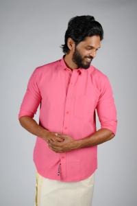 Commando Mens Cotton Solid Regular Fit Full Sleeve Shirt - Carmine Rose