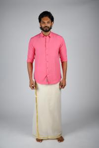 Commando Mens Cotton Solid Regular Fit Full Sleeve Shirt - Carmine Rose