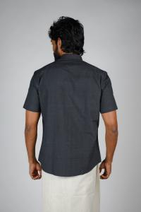 Commando Mens Cotton Solid Regular Fit Half Sleeve Shirt - Charcoal Black