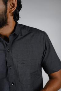 Commando Mens Cotton Solid Regular Fit Half Sleeve Shirt - Charcoal Black