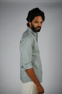Commando Mens Cotton Striped Regular Fit  Full Sleeve Shirt - Smoke Green  Snow White