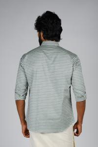 Commando Mens Cotton Striped Regular Fit  Full Sleeve Shirt - Smoke Green  Snow White