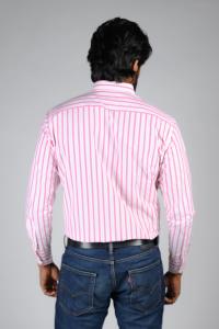 Commando Mens Cotton Striped Regular Fit Full Sleeve Shirt - Aurora Pink  Bright White