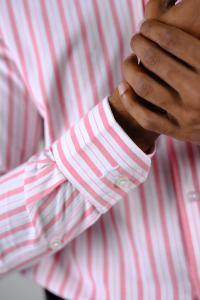 Commando Mens Cotton Striped Regular Fit Full Sleeve Shirt - Aurora Pink  Bright White