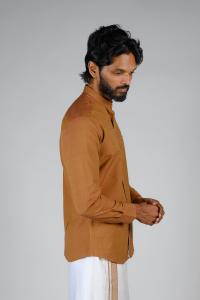 Commando Mens Cotton Solid Band Collar Regular Fit Full Sleeve Shirt - Brown Sugar