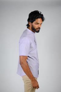 Commando Mens Cotton Solid Band Collar Regular Fit Half Sleeve Shirt - Pastel Lilac