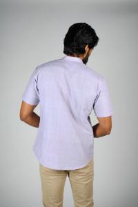 Commando Mens Cotton Solid Band Collar Regular Fit Half Sleeve Shirt - Pastel Lilac