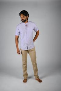 Commando Mens Cotton Solid Band Collar Regular Fit Half Sleeve Shirt - Pastel Lilac