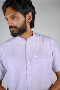 Commando Mens Cotton Solid Band Collar Regular Fit Half Sleeve Shirt - Pastel Lilac