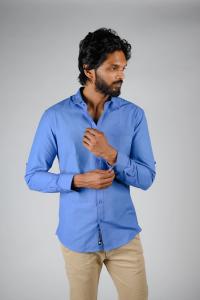 Commando Mens Cotton Solid Slim Fit Full Sleeve Shirt - Provence Blue