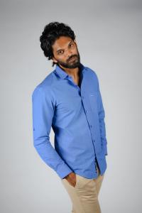 Commando Mens Cotton Solid Slim Fit Full Sleeve Shirt - Provence Blue