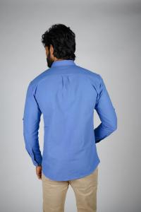 Commando Mens Cotton Solid Slim Fit Full Sleeve Shirt - Provence Blue
