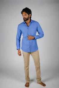 Commando Mens Cotton Solid Slim Fit Full Sleeve Shirt - Provence Blue