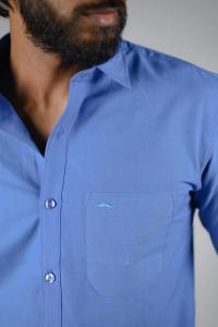 Commando Mens Cotton Solid Slim Fit Full Sleeve Shirt - Provence Blue