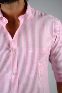 Commando Mens Cotton Striped Slim Fit  Full Sleeve Shirt - Aurora Pink  Bright White