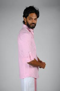 Commando Mens Cotton Striped Slim Fit  Full Sleeve Shirt - Aurora Pink  Bright White