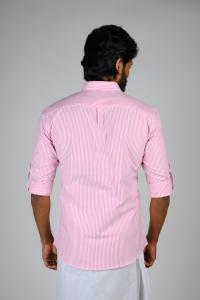 Commando Mens Cotton Striped Slim Fit  Full Sleeve Shirt - Aurora Pink  Bright White