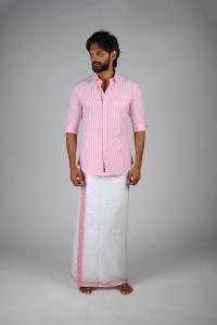 Commando Mens Cotton Striped Slim Fit  Full Sleeve Shirt - Aurora Pink  Bright White