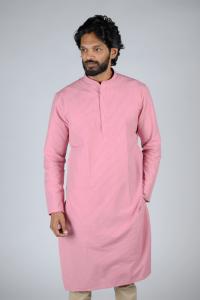 Commando Mens Cotton Striped Regular Fit Full Sleeve Long Kurta-Rapture Rose Powder Pink